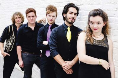 Cat and the Moon members (L-R) Elias Alexander, Eamon Sefton, Charles Berthoud, Ricky Mier and Kathleen Parks met while studying at the Berklee College of Music.